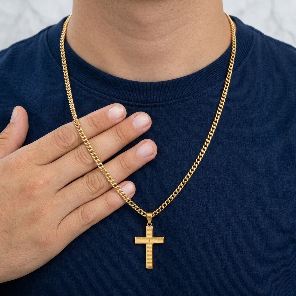 Combo Cadena Cartier + Dije Cruz Oración Hombre