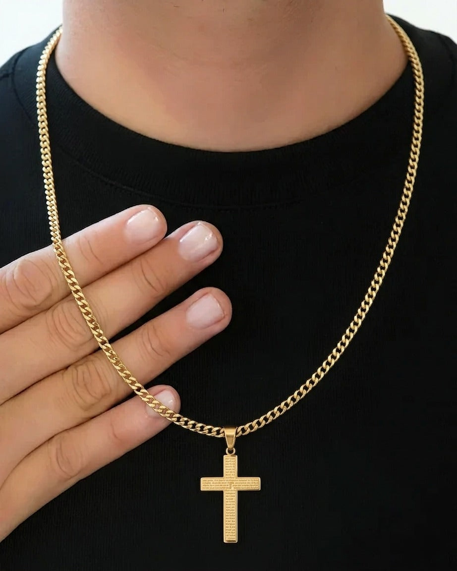 Combo Cadena Cartier + Dije Cruz Oración Hombre
