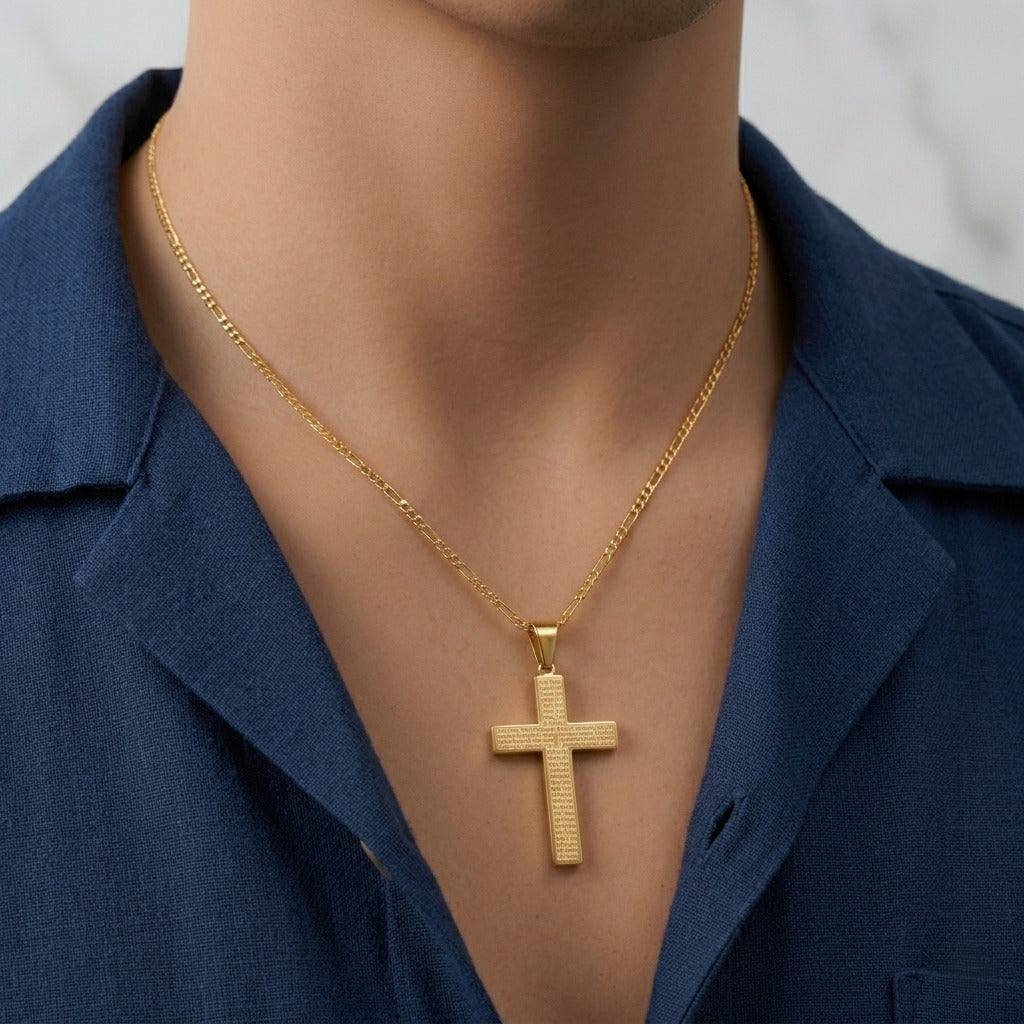 Combo Cadena Cartier + Dije Cruz Oración Hombre