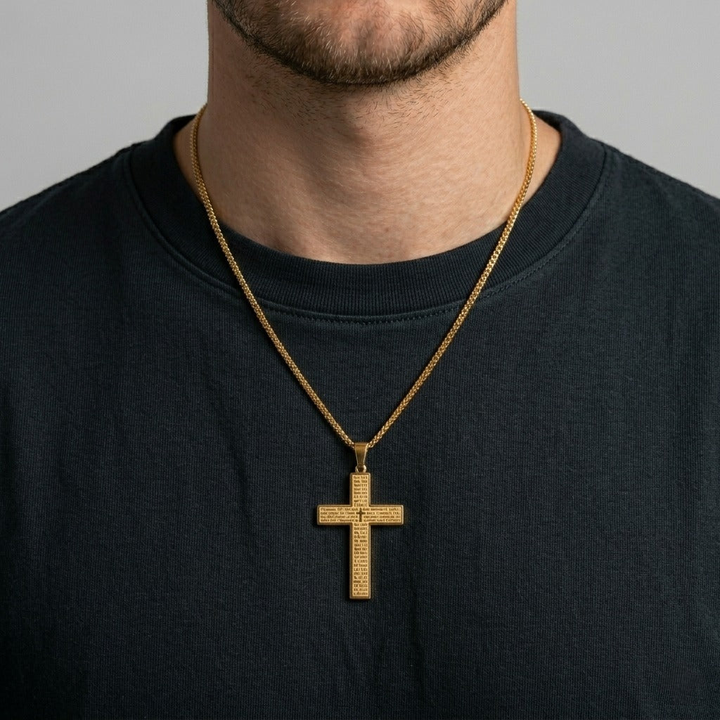 Combo Cadena Cubana + Dije Cruz Oración Hombre