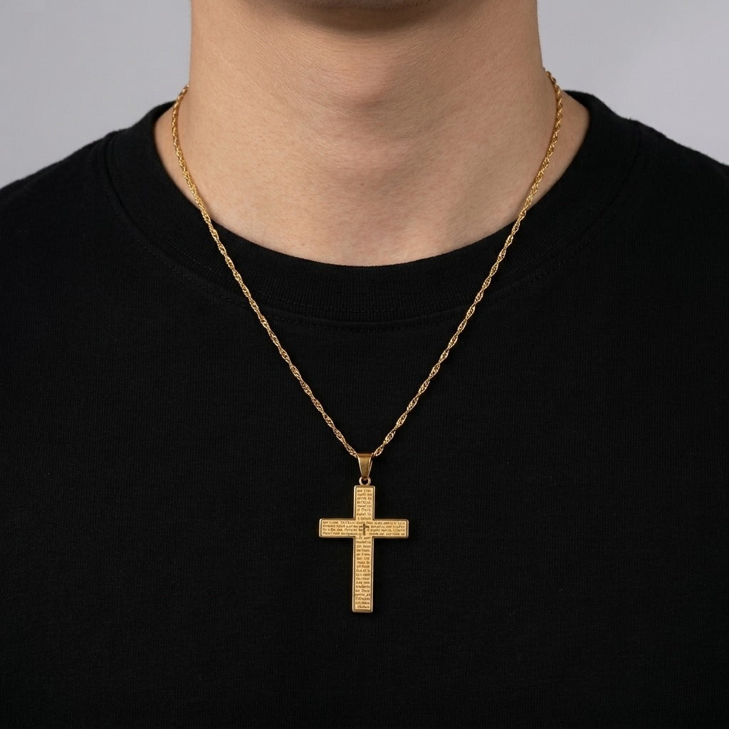 Combo Cadena Singapur + Dije Cruz Oración Hombre