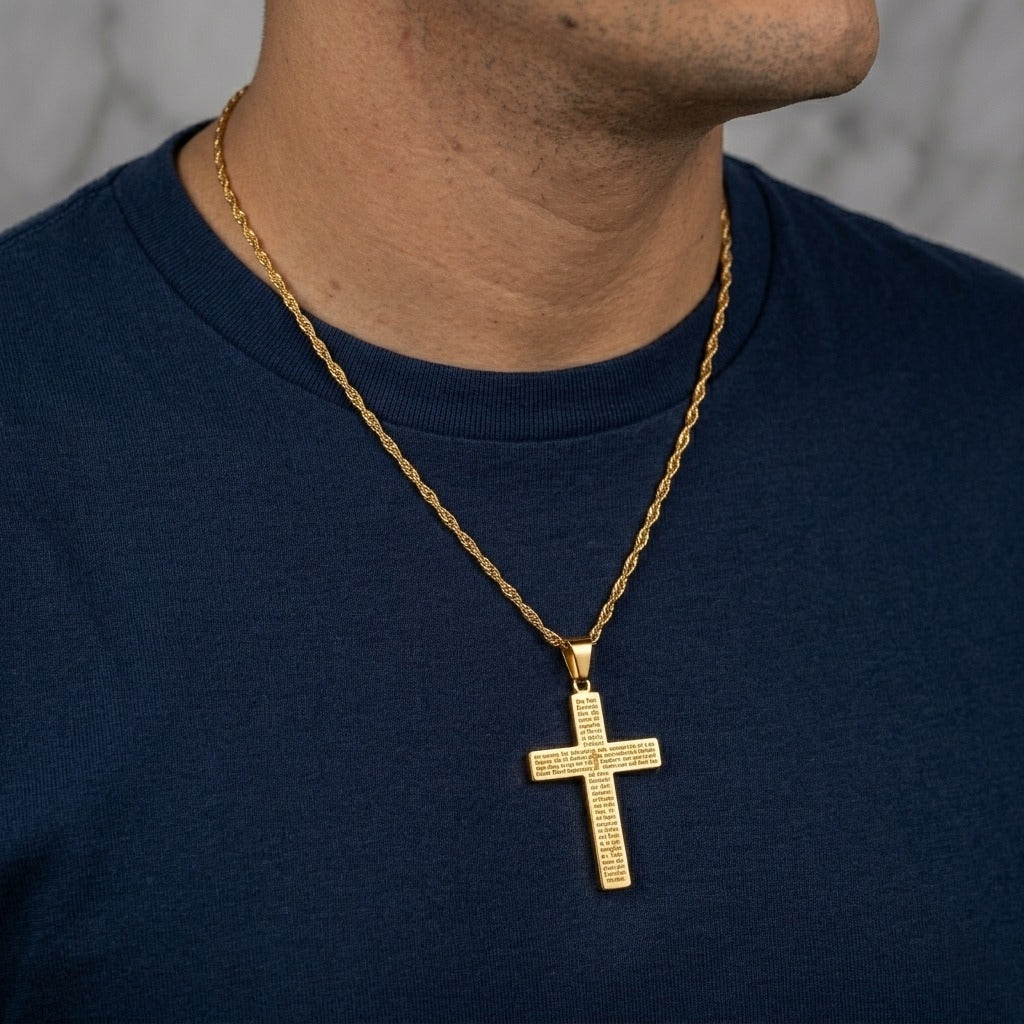 Combo Cadena Singapur + Dije Cruz Oración Hombre