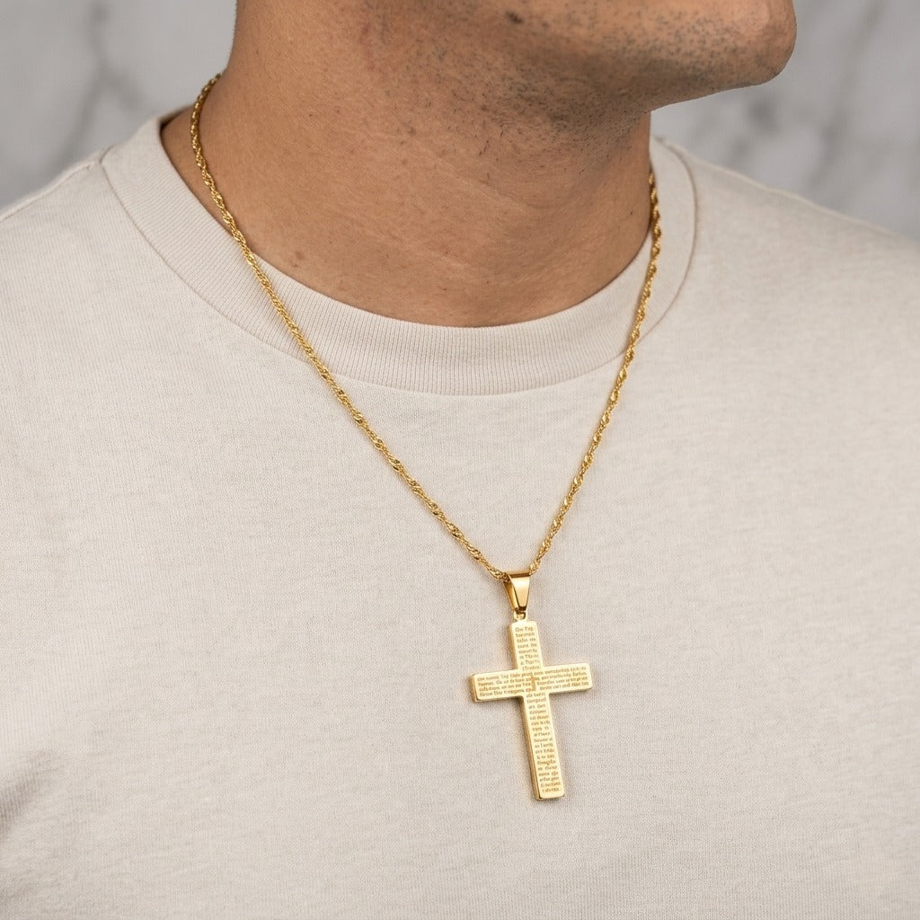 Combo Cadena Singapur + Dije Cruz Oración Hombre